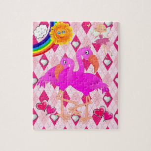 Puzzles Flamant rose rose Fairy Rainbow Sun