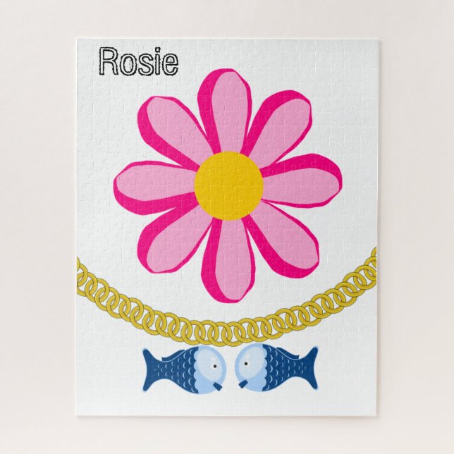 Puzzles Fleur rose Floral Poisson Or (Vertical)