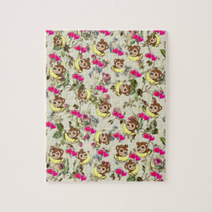 Puzzles Fleurs Singes Bananes Cœurs Roses