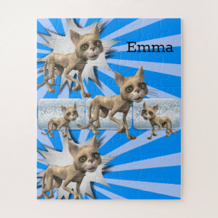 Puzzles Floral 3d Cats Blue Grey