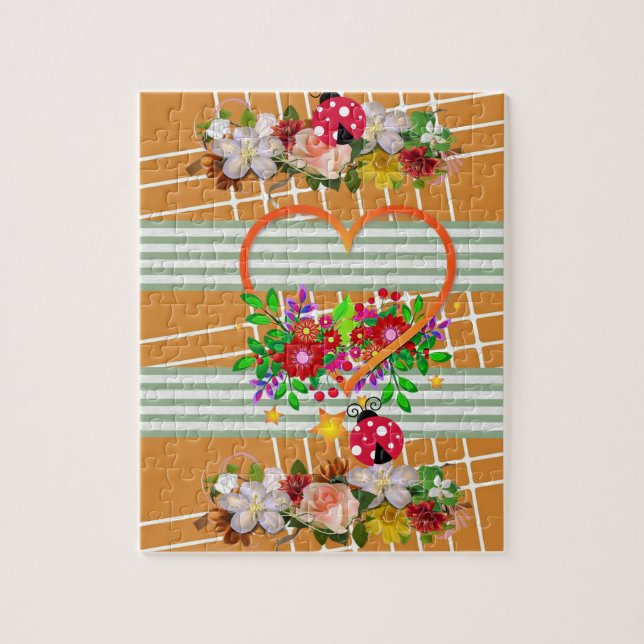 Puzzles Floral Hearts Ladybug (Vertical)