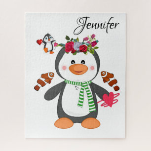 Puzzles Floral Penguin Coeurs heureux Valentine
