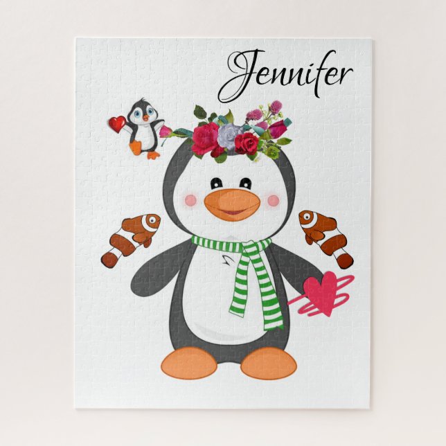 Puzzles Floral Penguin Coeurs heureux Valentine (Vertical)