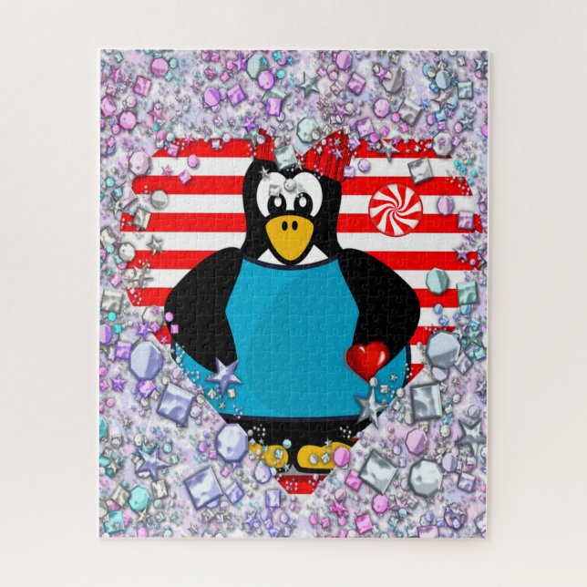 Puzzles Floral Penguin Hearts Happy Valentine (Vertical)