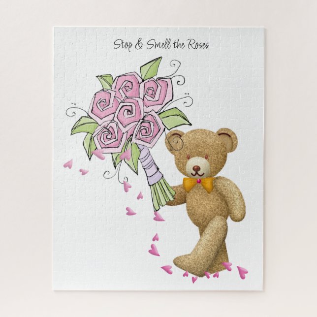 Puzzles Floral Teddy Bear Hearts Pink  (Vertical)