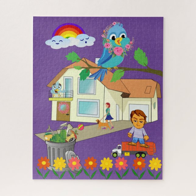 Puzzles Garbage Man Truck Floral Rainbow (Vertical)