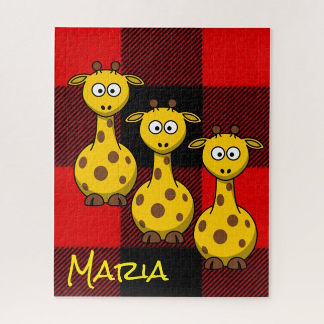 Puzzles Giraffe Rouge Noir Plaid (Vertical)
