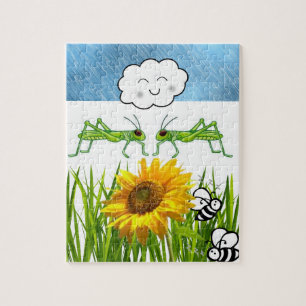 Puzzles Grasshopper Sunflower Bee Grass Clouds