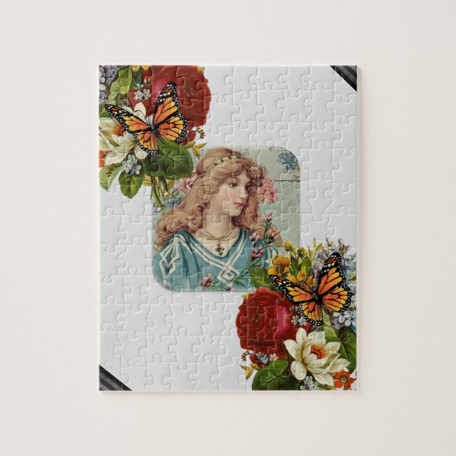 Puzzles Grey Fleurs florales victoriennes Papillon (Vertical)