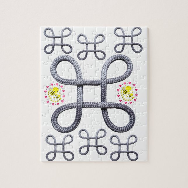 Puzzles Grey Rope Bumblebee Pink Hearts (Vertical)