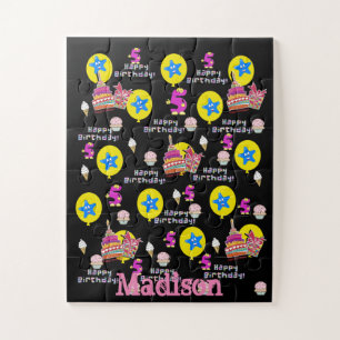 Puzzles, Happy 5th Birthday, #5 Black Jigsaw Puzzle