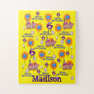 Puzzles, Happy 6th Birthday, #6 Birthday Yellow Jigsaw Puzzle