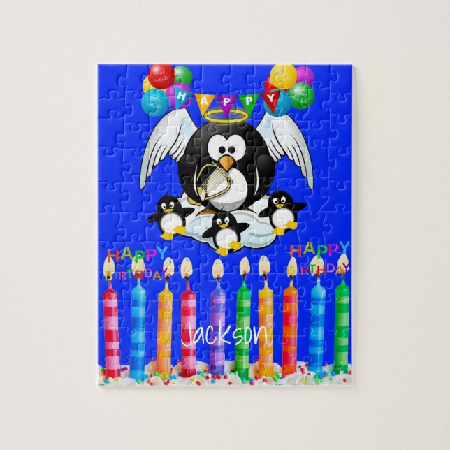 Puzzles Happy Birthday Penguin Cake Balloons (Vertical)
