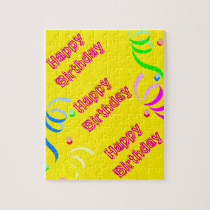 Puzzles, Happy Birthday Yellow Confetti Jigsaw Puzzle
