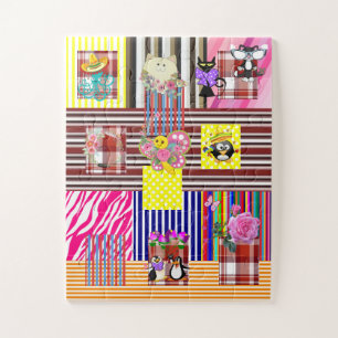 Puzzles Happy Stripe Plaid Chats fou amusant