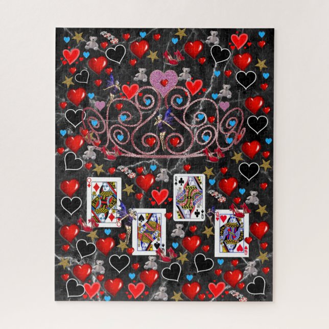Puzzles Jouer des cartes Coeurs rouges Coeurs noir (Vertical)