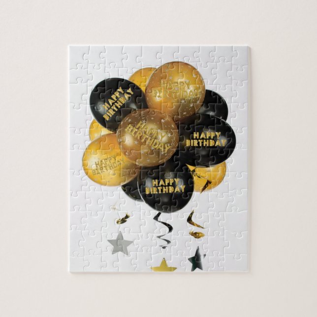 Puzzles Joyeux Anniversaire Or et Ballons noirs (Vertical)
