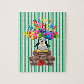 Puzzles Joyeux Anniversaire Penguin Green Stripe