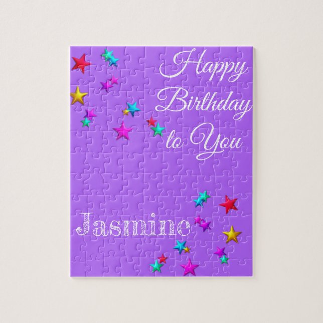Puzzles Joyeux Anniversaire Violet Étoiles (Vertical)