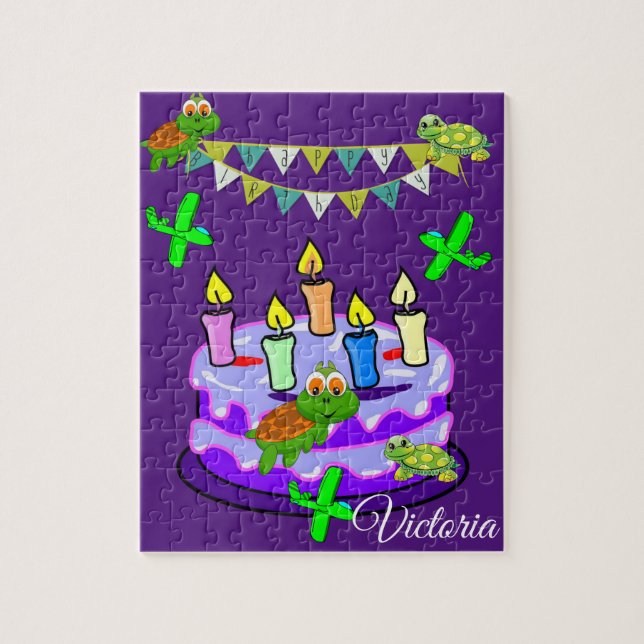 Puzzles Joyeux gâteau aux tortues d'anniversaire (Vertical)