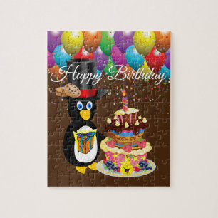 Puzzles Joyeux gâteau de pingouin d'anniversaire