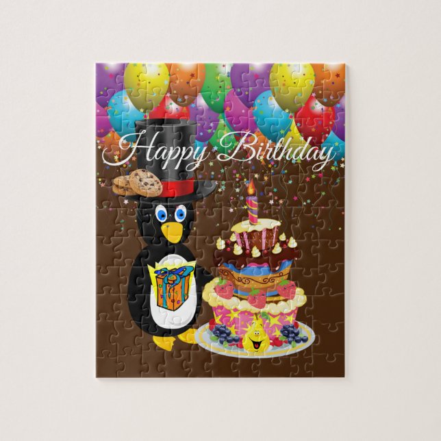 Puzzles Joyeux gâteau de pingouin d'anniversaire (Vertical)