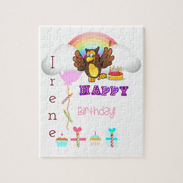 Puzzles Joyeux hibou d'anniversaire Cupcake (Vertical)