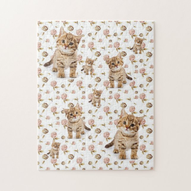Puzzles Kitten Pink Roses Floral (Vertical)