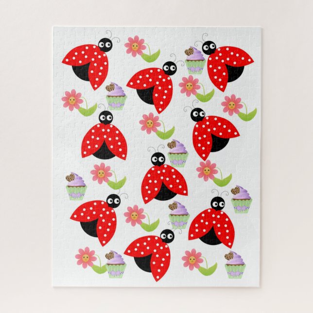 Puzzles Lady Bugs Floral Cupcake (Vertical)