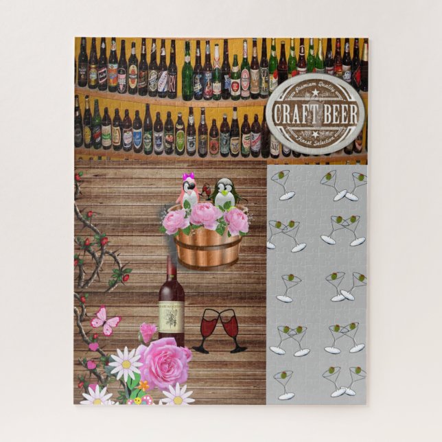 Puzzles Lunettes Gris Martini Bière Vin Floral (Vertical)