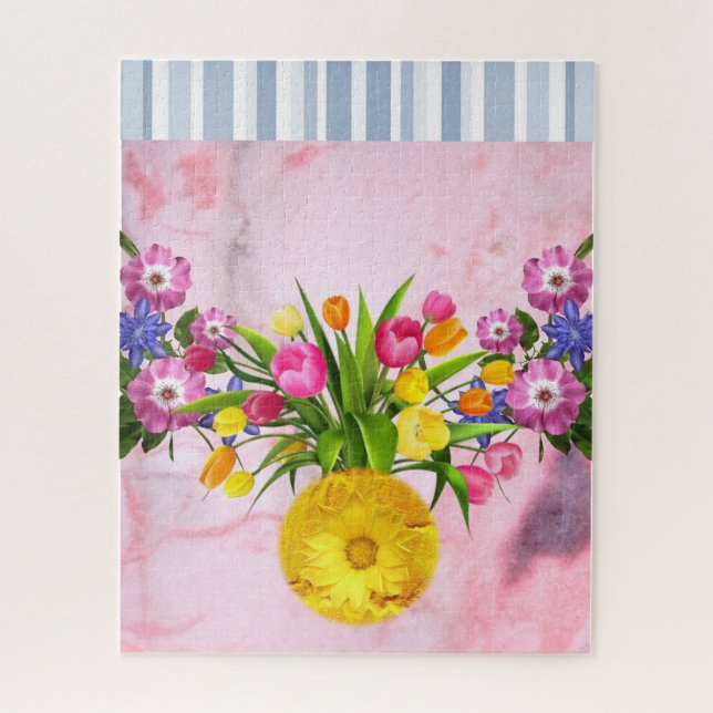 Puzzles Marbre rose Fleurs florales Gris rayé (Vertical)