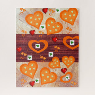 Puzzles Orange Hearts Motif
