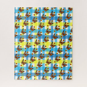 Puzzles Papillon jaune bleu plaid
