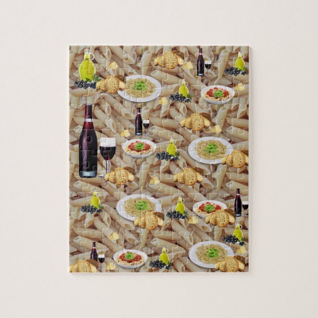 Puzzles Pasta Red Wine Bread Olive Oil Olives (Vertical)