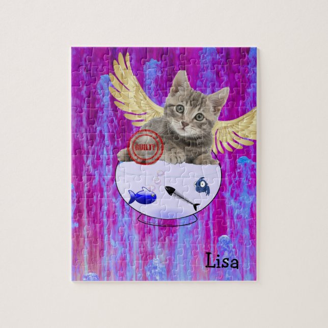 Puzzles Pastel Kitten with Wings Fish Guilty (Vertical)