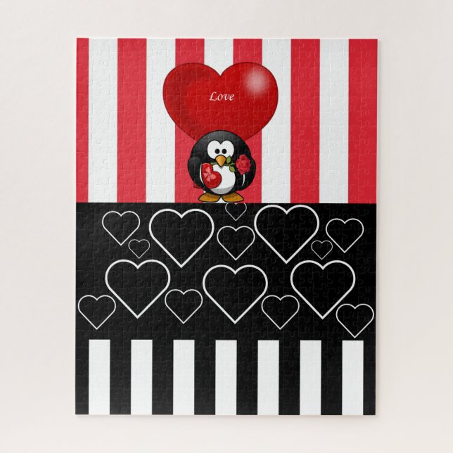 Puzzles Penguin Love Black Red & White Stripe (Vertical)