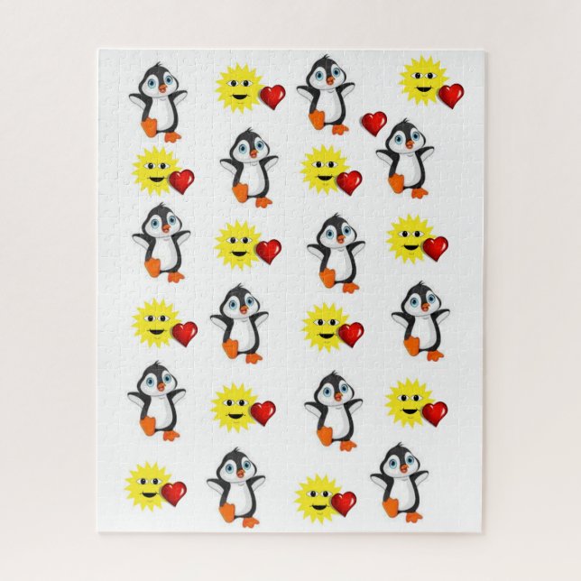 Puzzles Penguin Sun Red Hearts Happy Valentine (Vertical)