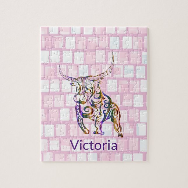 Puzzles Pink Brick Colourful Bull (Vertical)