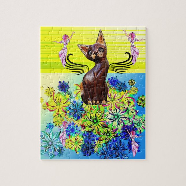 Puzzles Pink Fairy Cat Kitten Floral (Vertical)