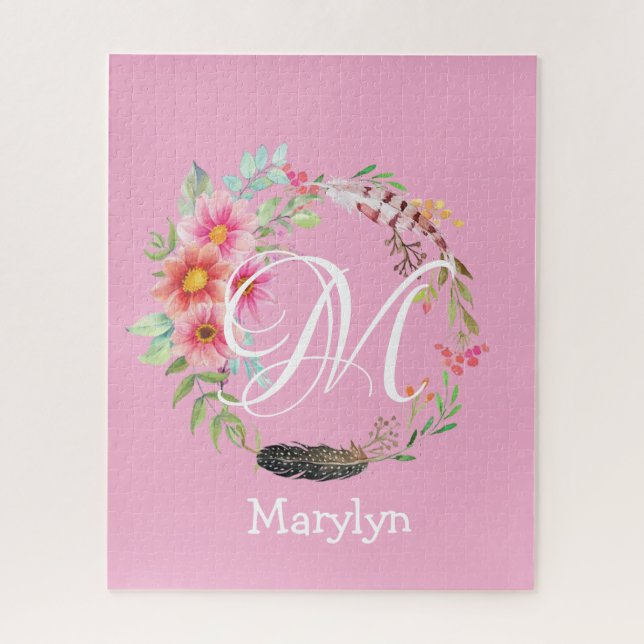 Puzzles Pink Floral Monogramme (Vertical)