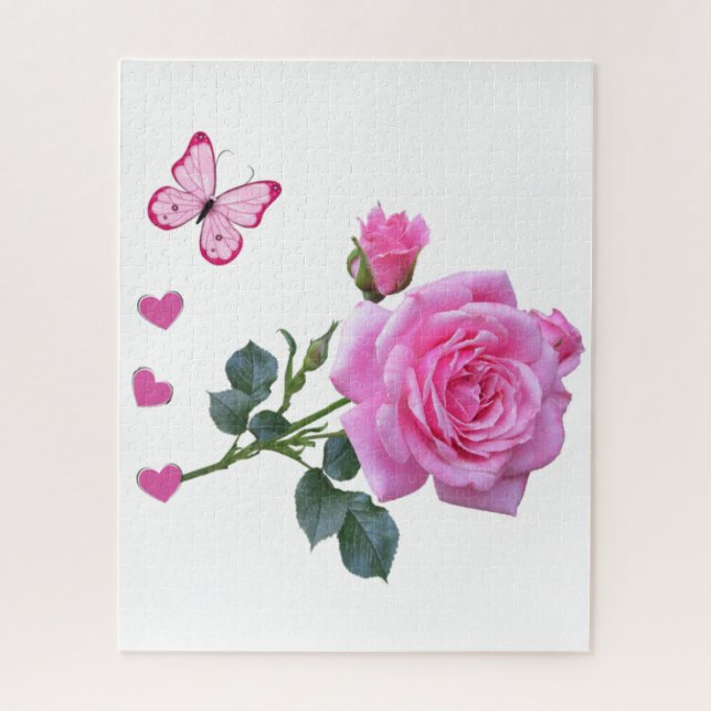 Puzzles Pink Rose Butterfly Hearts Floral (Vertical)