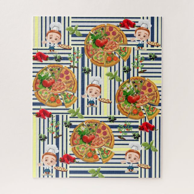 Puzzles Pizza Party  Blue & White Stripe (Vertical)