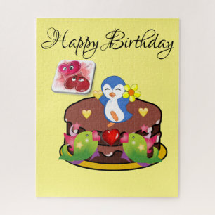 Puzzles Poisson Manchot Cœurs Joyeux Anniversaire