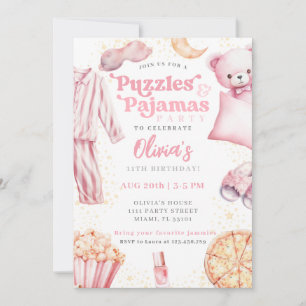 Puzzles Pyjamas Sleepover Slumber Party Birthday Invitation