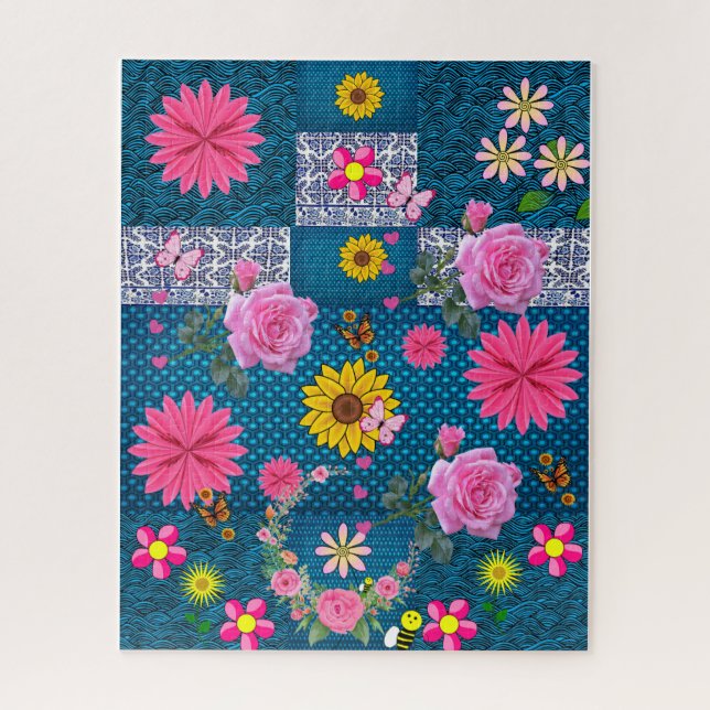 Puzzles Rose Rose Floral Bleu Papillon (Vertical)