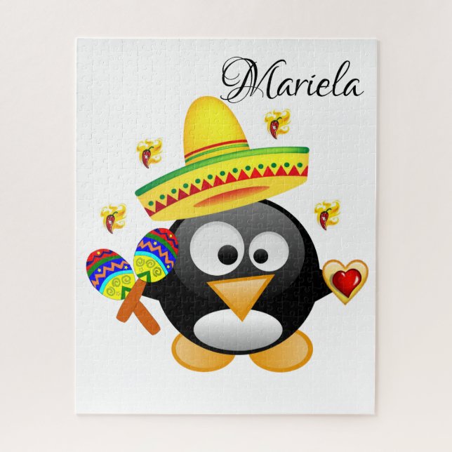Puzzles Sombrero Penguin Coeurs heureux Valentine (Vertical)