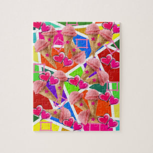Puzzles Strawberry Ice Cream Abstract Pink Hearts