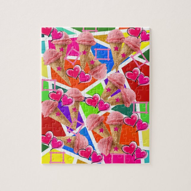 Puzzles Strawberry Ice Cream Abstract Pink Hearts (Vertical)