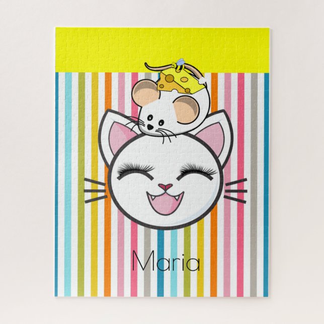 Puzzles Stripe Cat Mouse Cheese (Vertical)