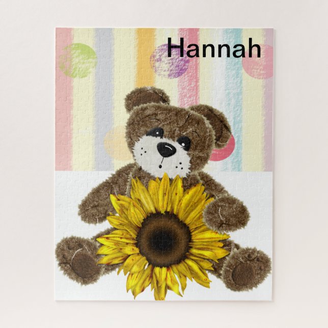 Puzzles Teddy Bear Pastel Stripes Sunflower (Vertical)